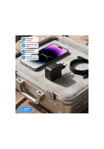 80w Hızlı Şarj Aleti 3 Portlu Type-c To Type-c Kablolu Usb-c Usb-a Pd Adaptör Apple iPhone Uyumlu Samsung