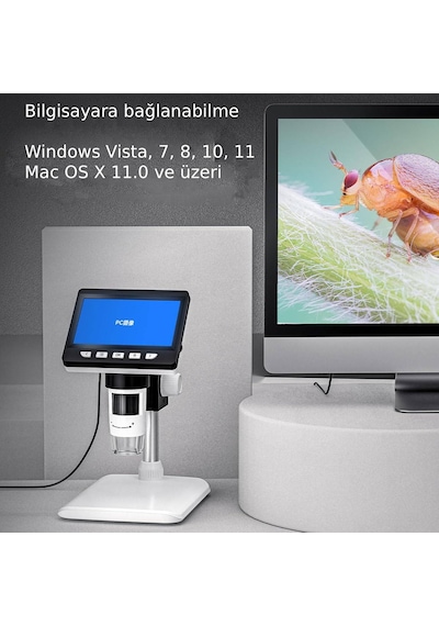 Ece Opto-edu Dijital Mikroskop Tamirci Mikroskobu Mini 4.3" Ips Lcd Ekran 1000x 1080p Büyütme
