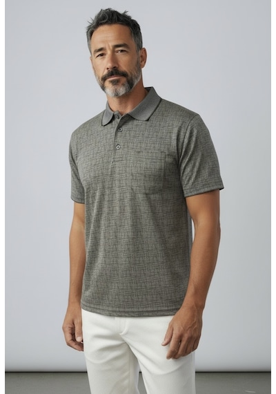 Erkek Simenti Yakalı Cepli Desenli Haki Tshirt