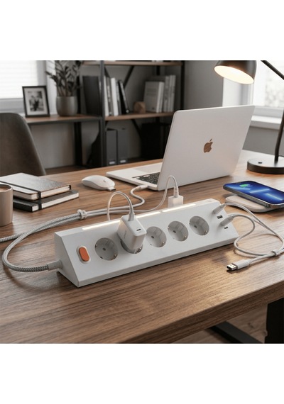 5'li Gece Lambalı Priz Akım Gerilim Korumalı Çoklu Priz 2xusb 2xtype-c Çıkışlı Uzatma Priz Çoğaltıcı 2 M