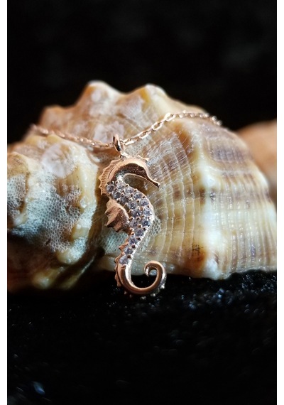 Kadın Deniz Atı 925 Ayar Gümüş Kolye Rose Gold