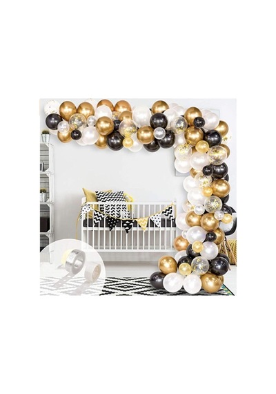 100 Adet Siyah Gold Beyaz Balon Zinciri Seti 5 Metre A