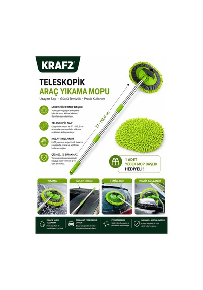 Lexroo Krafz Alüminyum Gövdeli Teleskopik Araç Yıkama Mopu Uzayab