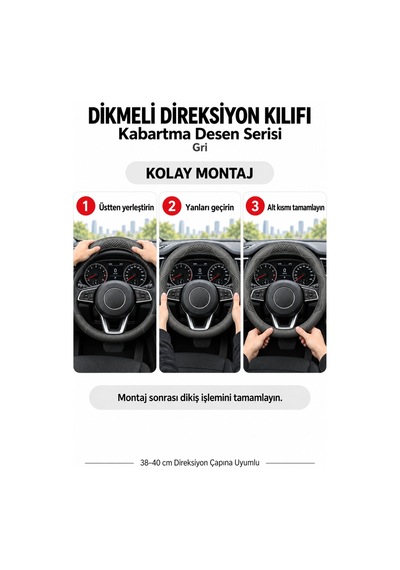Trobus Mg Zs 2018-2025 Uyumlu Dikmeli Direksiyon Kılıfı Kabartma Desen Gri