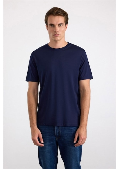Süvari Lacivert Slim Düz Baskısız Süprem Bisiklet Yaka Tişört Ts1014000478-m09