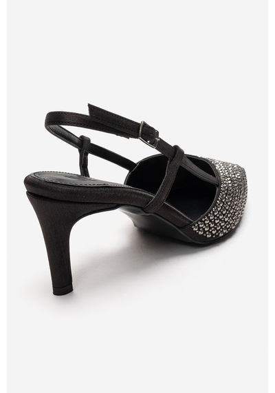 Luvishoes Elodıe Siyah Platin Taşlı Kadın İnce Topuklu Abiye Ayakkabı Siyah - Taş