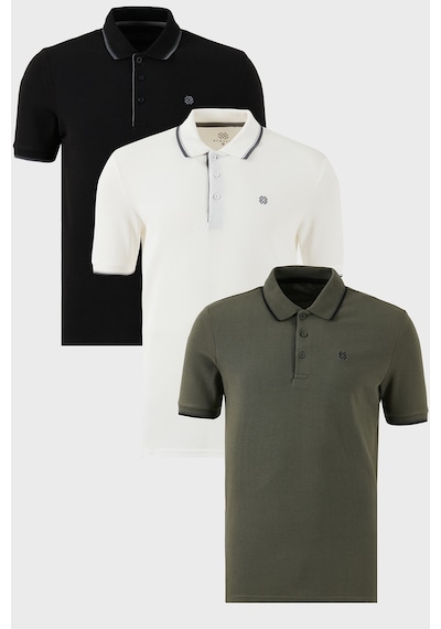 Buratti Pamuklu Slim Fit Şerit Detaylı Düğmeli Polo Yaka 3'Lü Paket Erkek T Shirt 5902118S3 Siyah-Beyaz-Haki