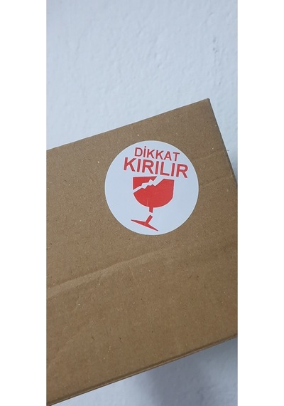 Dikkat Kırılır Yuvarlak Yapışkanlı Etiket 5x5 Cm 200 Adet