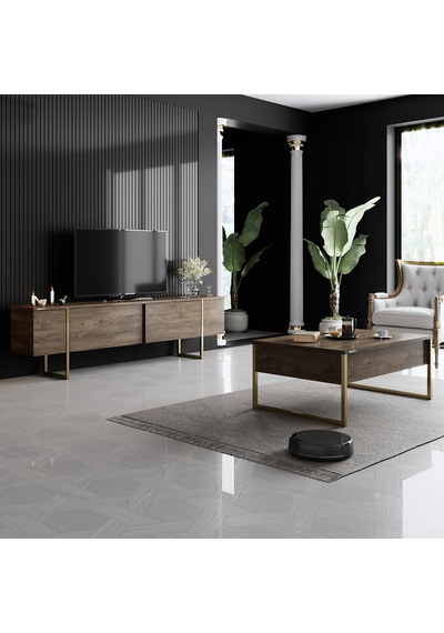 Luxe Gold Demir Ayaklı Ceviz Orta Sehpa Ceviz - Gold