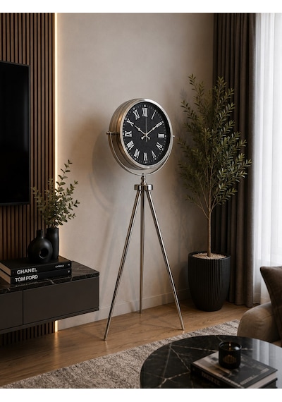 Büro Ev Ofis Dekoru İçin 150x45cm Krom Metal Karbon Tripod Ayaklı Saat Diğer