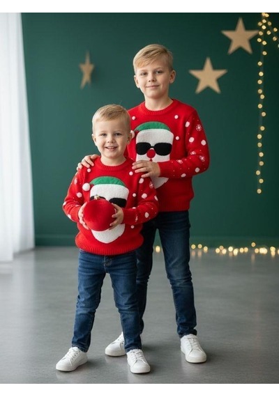 Zekids Çocuk Yılbaşı Temalı Noel Babalı Kırmızı Kazak-16584 Kırmızı