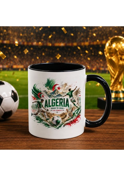 Bk Gift Cezayir Taraftar Temalı 2026 Dünya Kupası Tasarımlı Siyah Kupa Bardak Beyaz