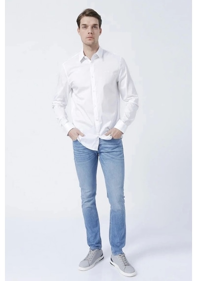 Guess Erkek Dik Yaka Slim Fit Gömlek Düz Beyaz Beyaz