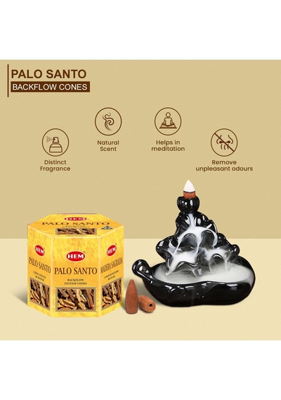 Hem Tütsü Geri Akış Şelale Palo Santo Ağacı Kokulu 40 Konik Tütsü - Palo Santo Backflow Incense Cones