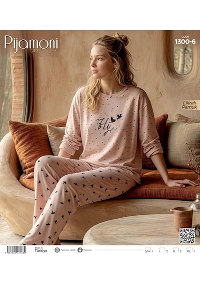 Pijamoni Kadın Likralı Pamuklu Bisiklet Yaka Uzun Kol İnce Pijama Takımı 1300/6 - 1 Adet Pudra Pijamoni Kadın Likralı Pamuklu Bisiklet Yaka Uzun Kol İnce Pijama Takımı 1300/6 - 1 Adet Pudra