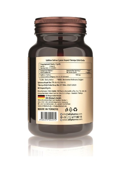 Validus Saffron 100 Mg %2 Safranal 60 Capsules