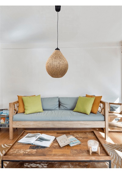Tek-iş 30 Cm X 36 Cm X 96 Rustik Jüt Halatlı Sarkıt Lamba Avize Keten Ip Başlık Küre Top Sarkıt Avize Damla