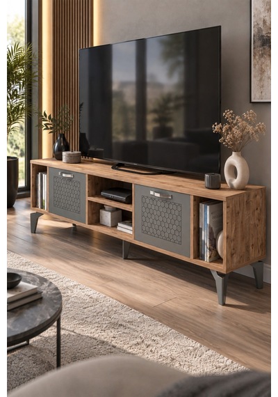 Sulorahome Kahverengi Ve Antrasit Kapaklı Tv Sehpası Atlantik Çam - Antrasit Sulorahome Kahverengi Ve Antrasit Kapaklı Tv Sehpası Atlantik Çam - Antrasit