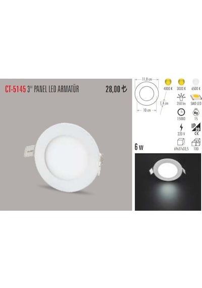 Cata Ct-5145 10 Adet 6w Slim Led Panel Alüminyum - Gün Işığı
