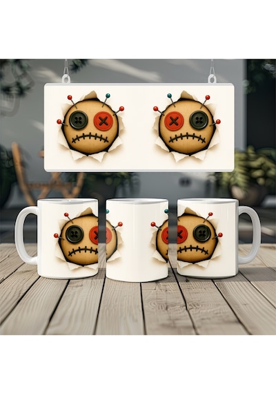 3d Görünümlü Voodoo Bebek Kupa Bardak Cadılar Bayramı Temalı İğneli Oyuncak Bardak - Kabartmasız Beyaz