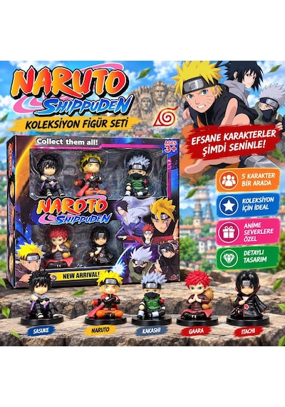 NARUTO Oyuncak Figürler 5 Li Karakter Set SASUKE NARUTO KAKASHİ GAARA İTACHİ