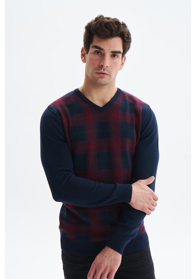 AR-MA Arma Erkek Slim Fit Likralı Akrilik Kumaş V Yaka Kareli Kazak K0kro0860 Lacivert