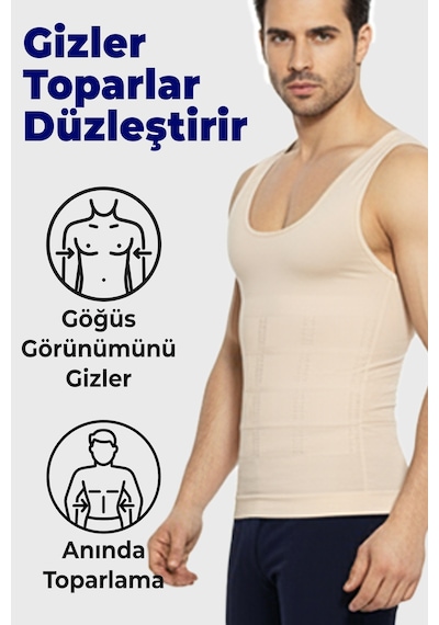 Elilom Erkek Korse Atlet 2'li Paket Bel Göğüs Ve Göbek Bölgesi Destekli Ten - 2 Adet