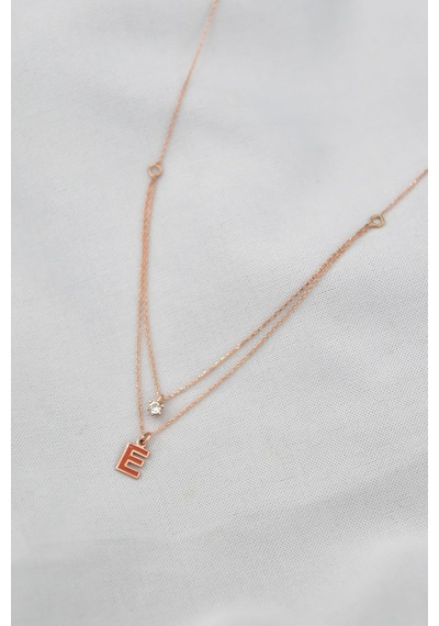 Papatya Silver 925 Ayar Gümüş Rose Kaplama Tektaş ve Mineli E Harf Asansör Kolye