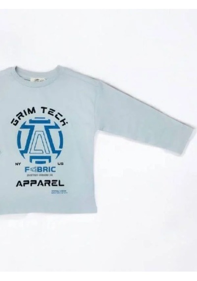 Çikoby Erkek Çocuk Grim Tech Yazılı İnce Uzun Kollu Pamuklu Tshirt-14867 Gri