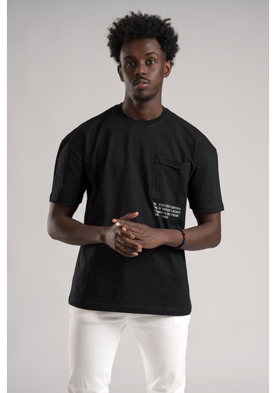 Fbı Yarım Oversize Hafif Bol Kesim Bisiklet Yaka Cepli Pamuklu T-shirt 001