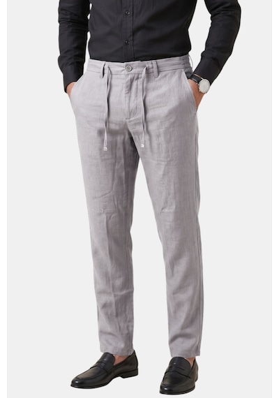 Deepsea Taş Slim Fit Likralı Keten Dokulu Lastikli Belli İpli Yazlık Erkek Pantolon 2603001