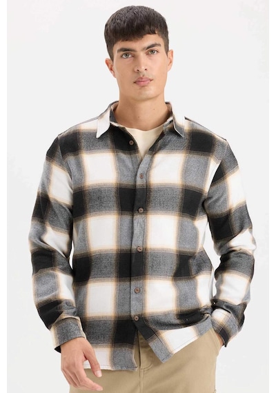 DeFacto Regular Fit Polo Yaka Kareli Flanel Uzun Kollu Gömlek D5835AX24AUBN279