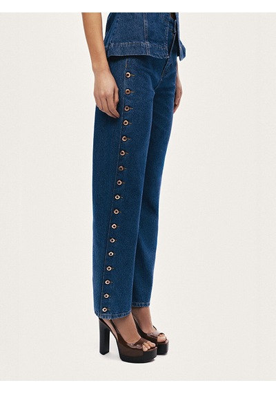 Nocturne Metal Düğme Detaylı Denim Pantolon N26yd18167 Koyu Mavi