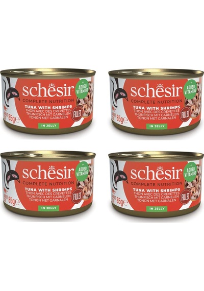 Schesir Ton Ve Karidesli Tam Ve Dengeli Jöleli Kedi Konservesi 85 Gr. X 4 Adet