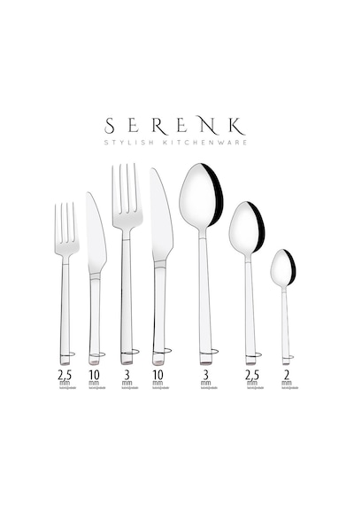 Serenk Barselona Çelik Çatal Kaşık Bıçak Takımı 24 Parça Gümüş