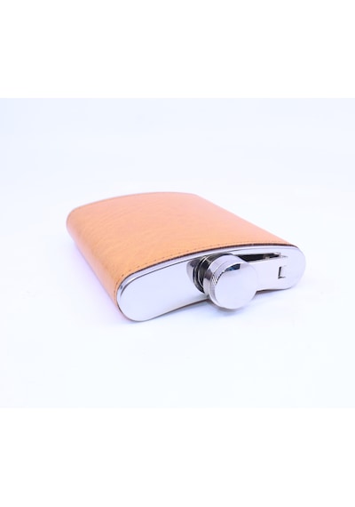 Turuncu Deri Kaplama Cep Matarası/flask 8 Oz