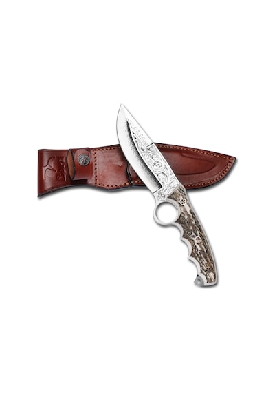 Bora 508 Wild Boar Boynuz Sap Gravürlü Kamp Bıçak Çok Renkli