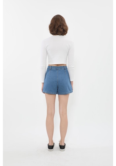 Banny Jeans Kadın Yüksek Bel Cepli Mavi Jean Şort mavi