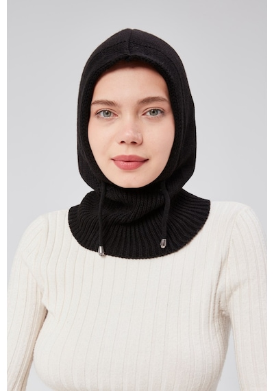 Derikem Lüks Kadın Kışlık Balaclava Triko Örme Başlık Siyah