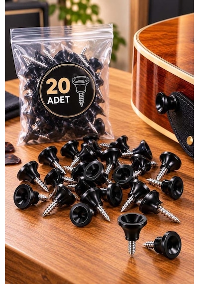 Midex Pm1-20x Siyah Plastik Gitar Askı Pimi Vidalı Omuz Askısı Bağlantı Aparatı 20'li