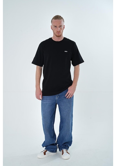 İntersivin %100 Pamuk Oversize Siyah Erkek T-shirt Siyah
