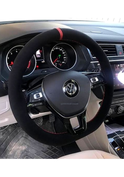 Vw Golf 6 Dikmeli Direksiyon Kılıfı Alkantra Kırmızı Yüzüklü