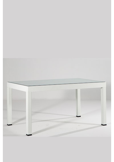 Rattan Camlı 6 Kişilik Bahçe Masa Takımı - Beyaz
