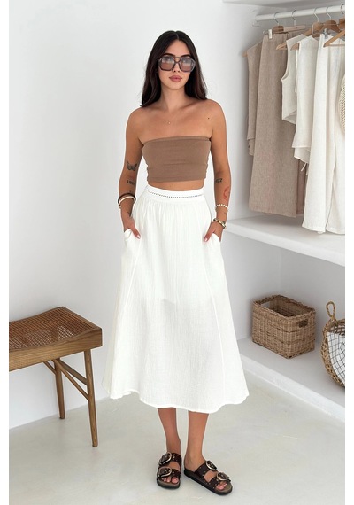 Asprin Fashion Beli Garnili Etek Beyaz Beyaz