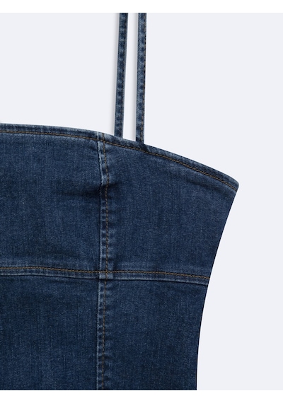 LTB Junna Slim Fit Askılı Dark İndigo Crop Bluz