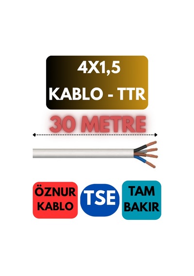 Öznur 4x1,5 Ttr Kablo Metre Seçenekli Beyaz - 30 Metre