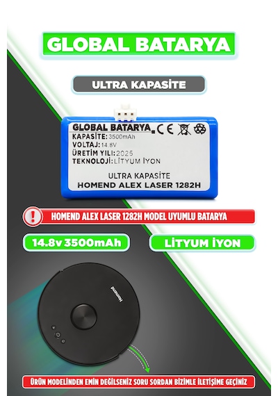 Homend Alex Laser Power 1282h Batarya 3500mah Lityum İyon Pil