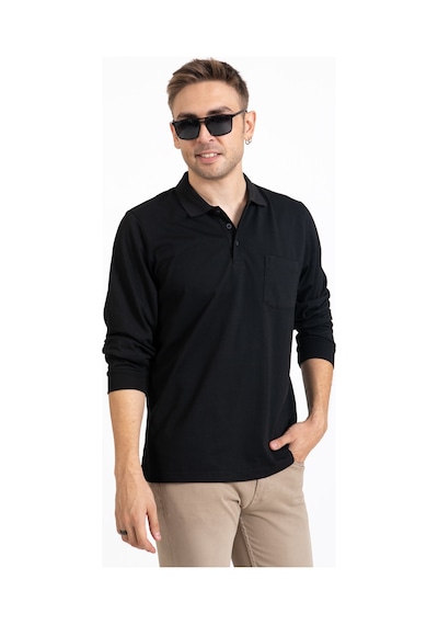 Erkek Orta Yaş ve Üzeri Polo Yaka Cepli Uzun Kollu Mevsimlik Sweatshirt 1103-Siyah-Siyah