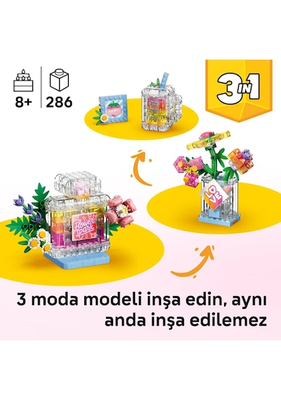 LEGO® Creator 3’ü 1 Arada Çiçekli Dekoratif Parfüm Şişesi 31383 - 8+ için Renkli Etiketler İçeren Oyuncak Yapım Seti (286 Parça)