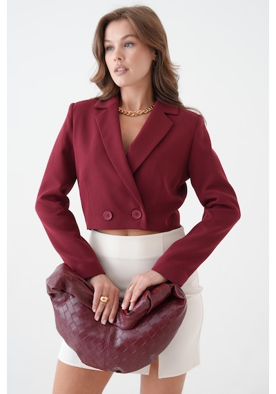 Bordo Kruvaze Crop Blazer Ceket Bordo